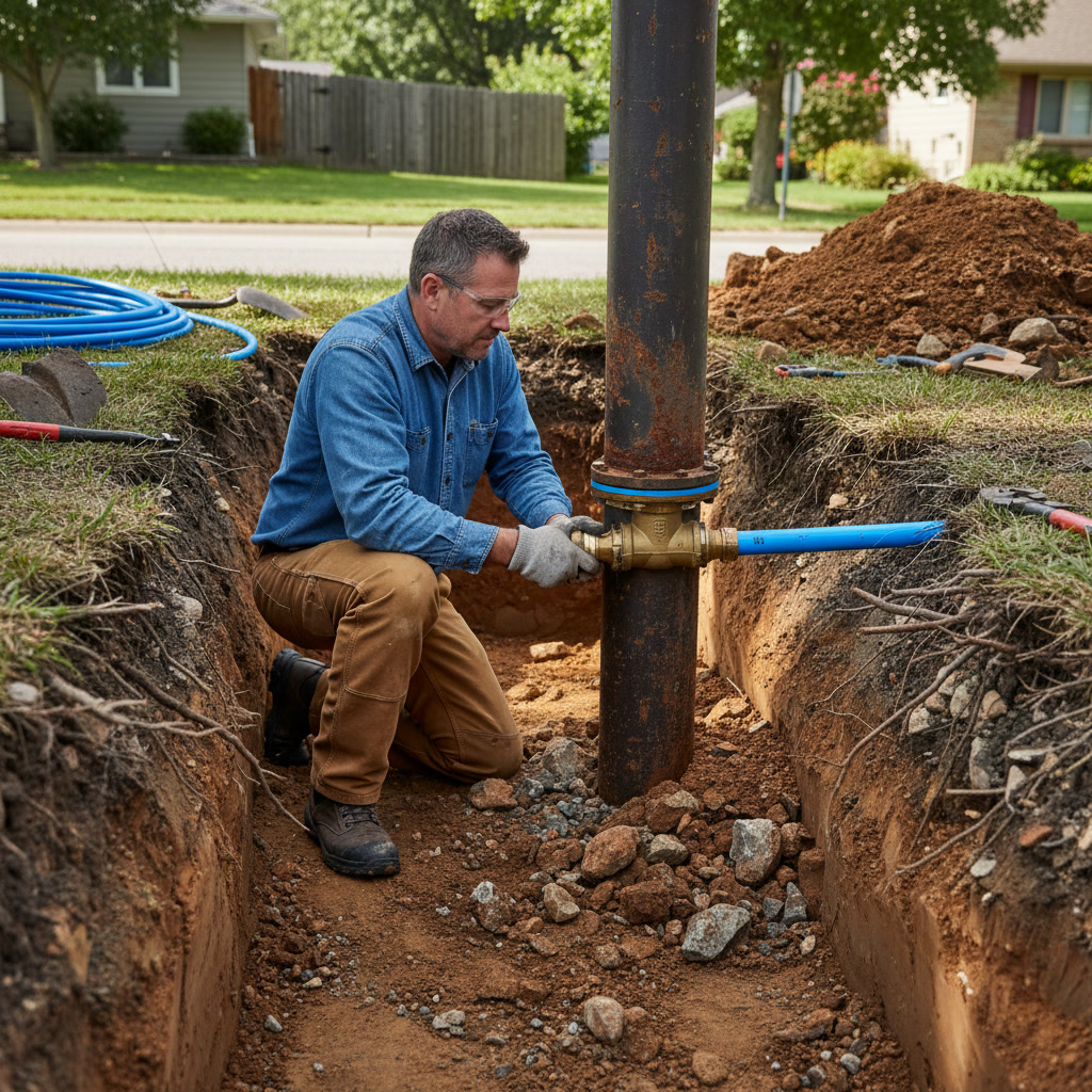 water main connection and meter installation for residential plumbing
