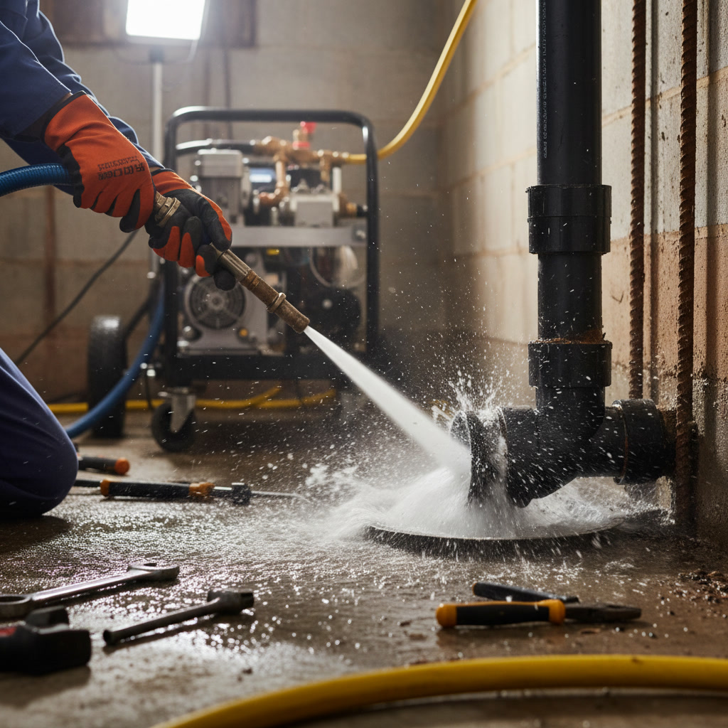 Hydro-jetting equipment used for drain cleaning cost Carson CA plumbing services
