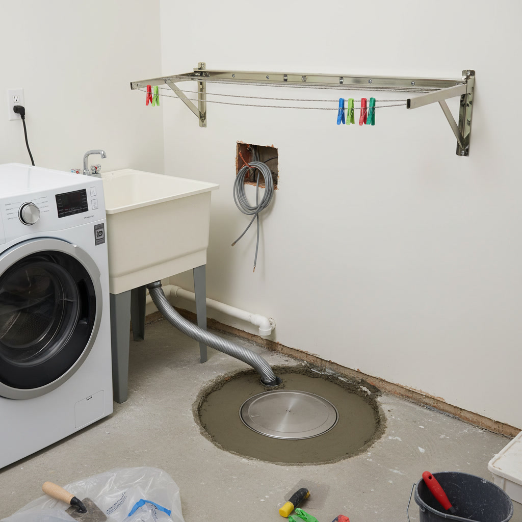Newly installed laundry line with modern shut-off valves and clean professional connections