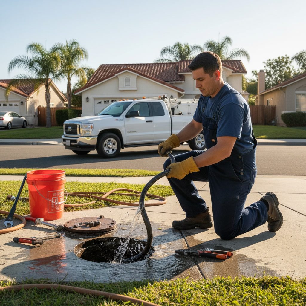 Professional plumber providing drain cleaning services in Carson CA with modern equipment