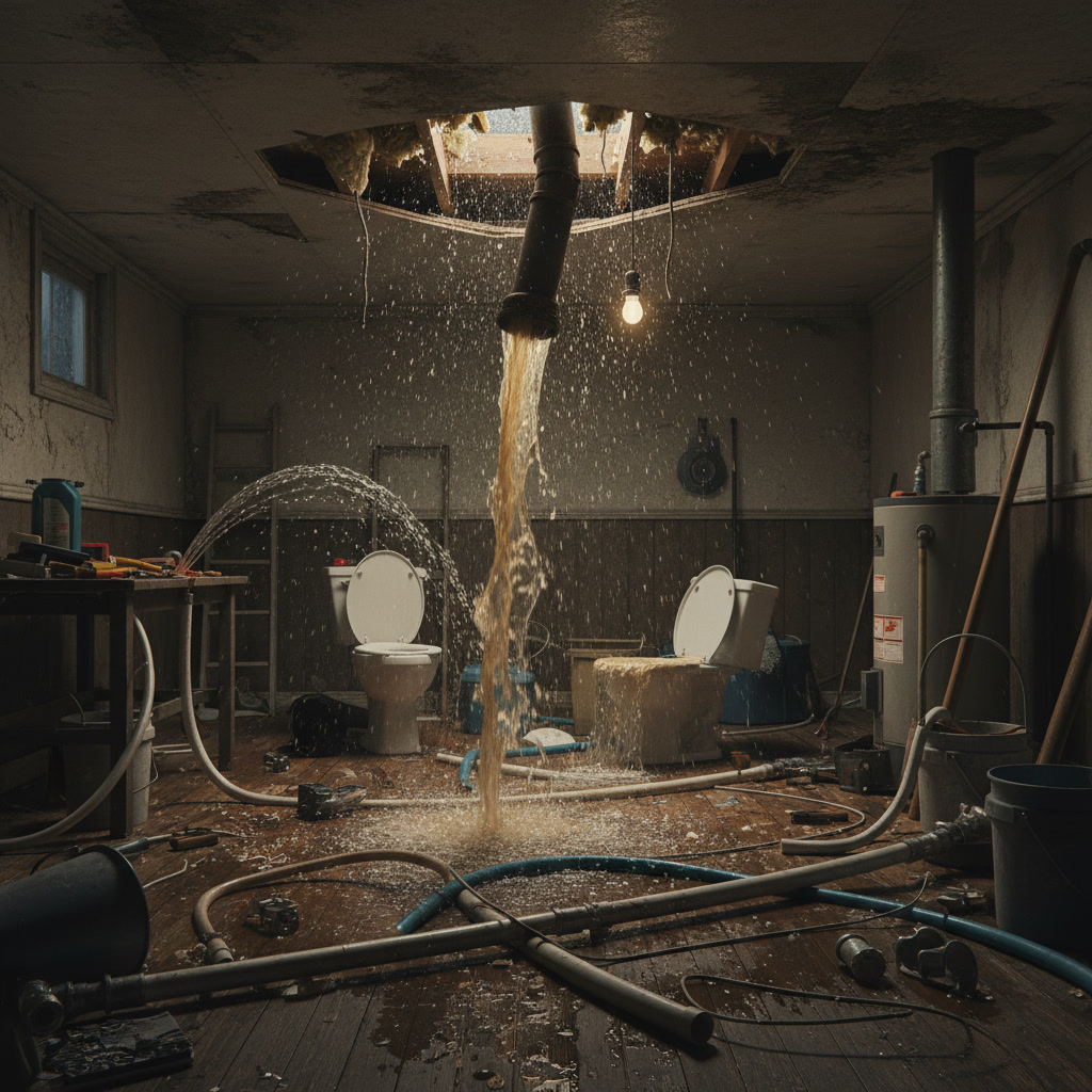 Professional plumber inspecting home plumbing system for warning signs and problems