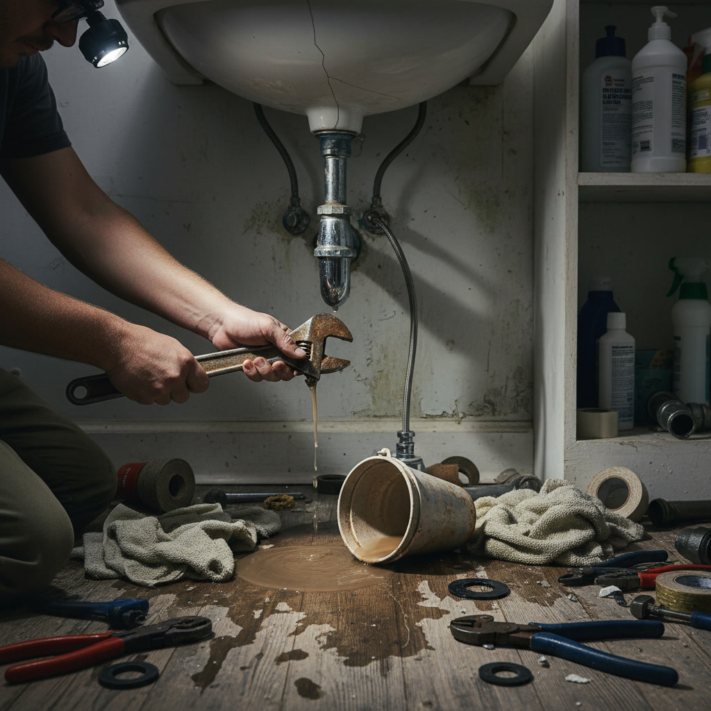 Bathroom sink drain assembly showing typical pop-up stopper mechanism